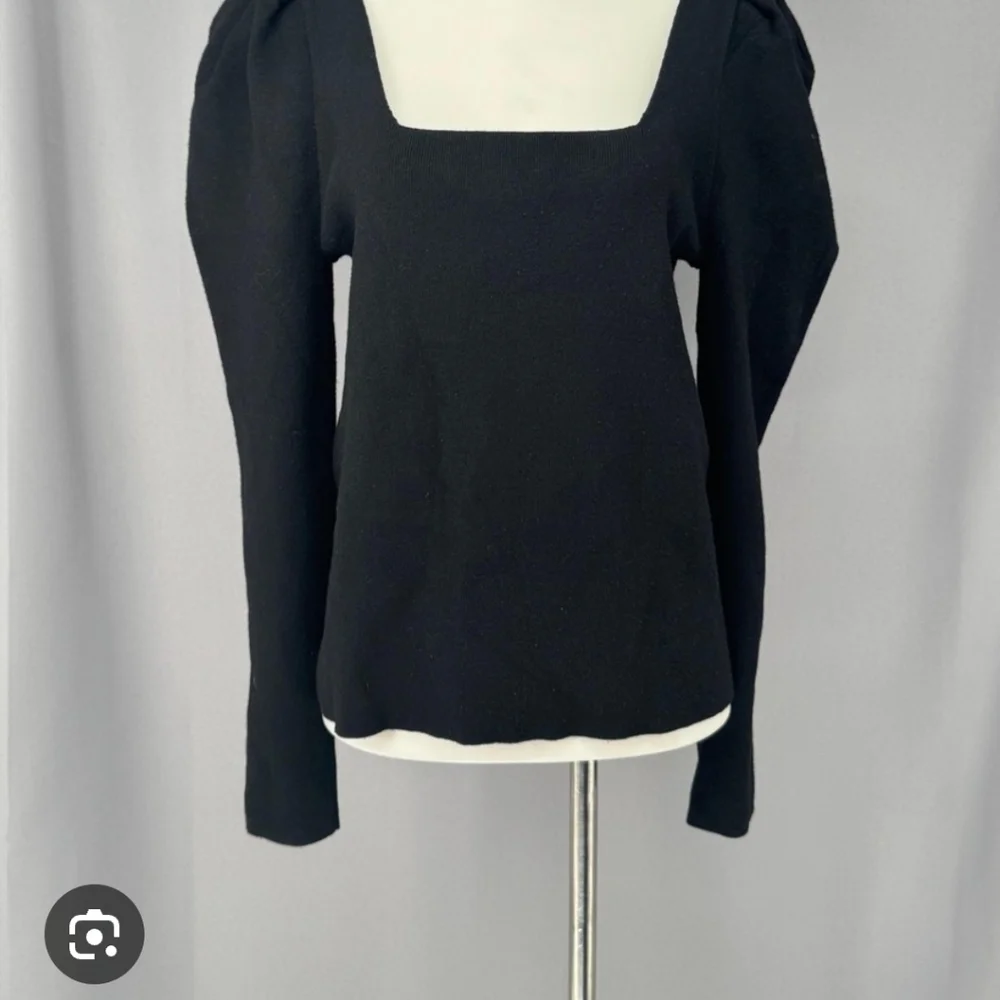 Elegant Black Square-Neck Puff-Sleeve Sweater Top| Banana Republic